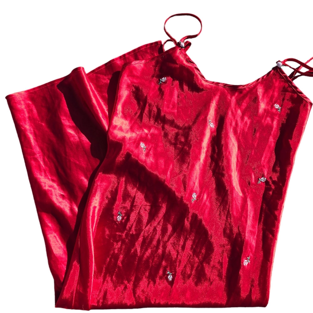 Vintage Inner Most Red Rose Slip Nightie Dress Size Small
